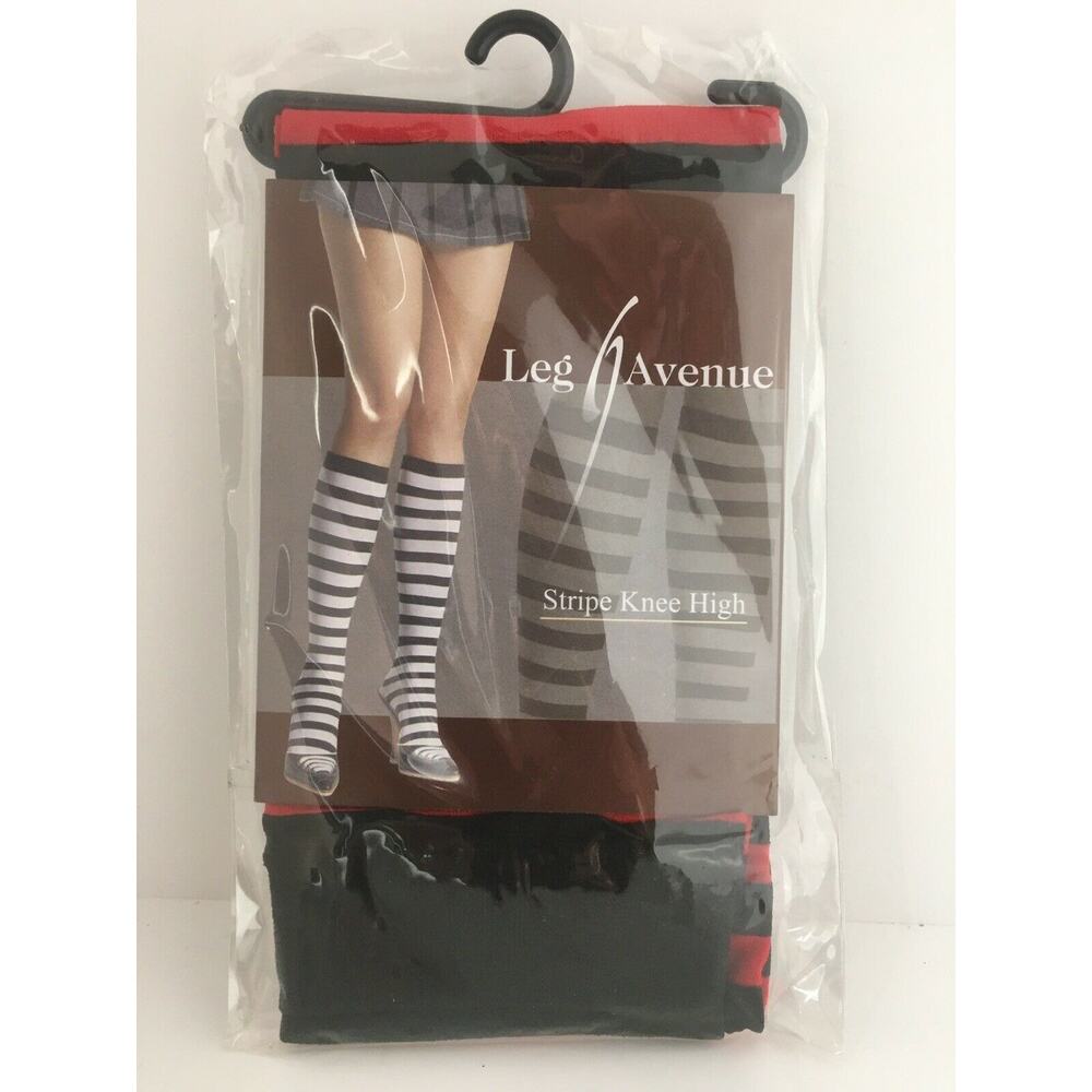 Knee High Socks Leg Avenue Striped BLACK RED Stockings Halloween Lolita Goth